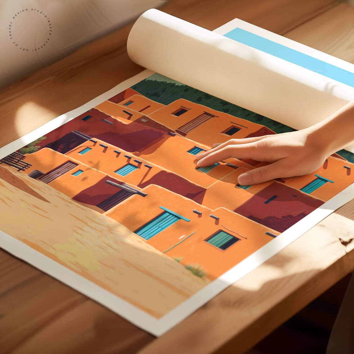 Taos Pueblo New Mexico Historic Adobe Homes Desert Art Travel Poster - Image 2