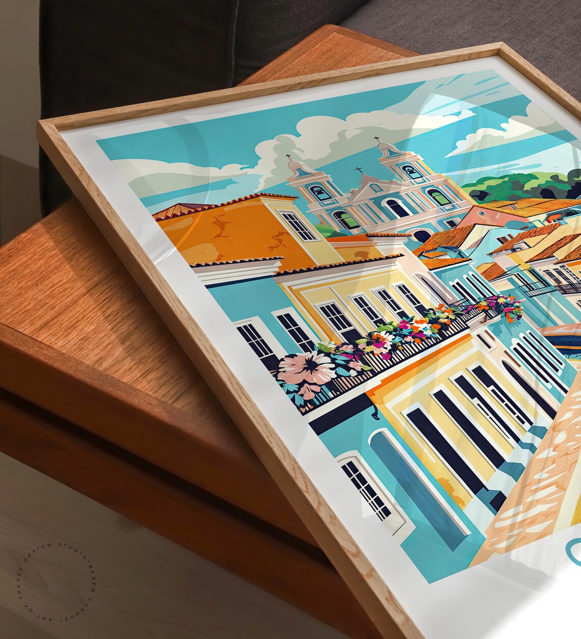 Salvador Brazil Pelourinho Colonial Street Church Scene Poster - Image 3
