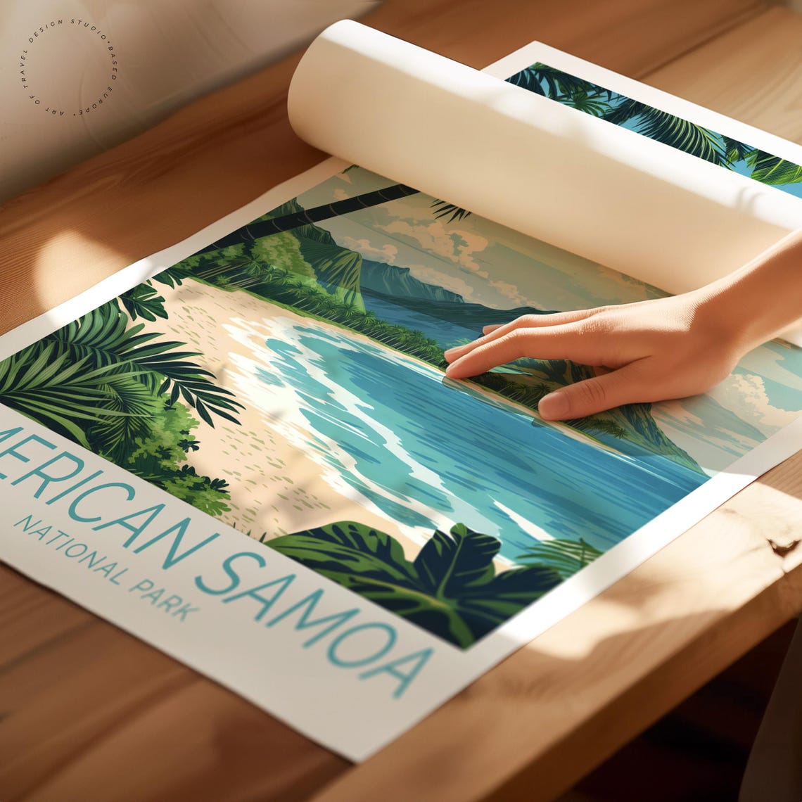 American Samoa National Park Beach Leaning Palm Turquoise Sea Poster - Image 2