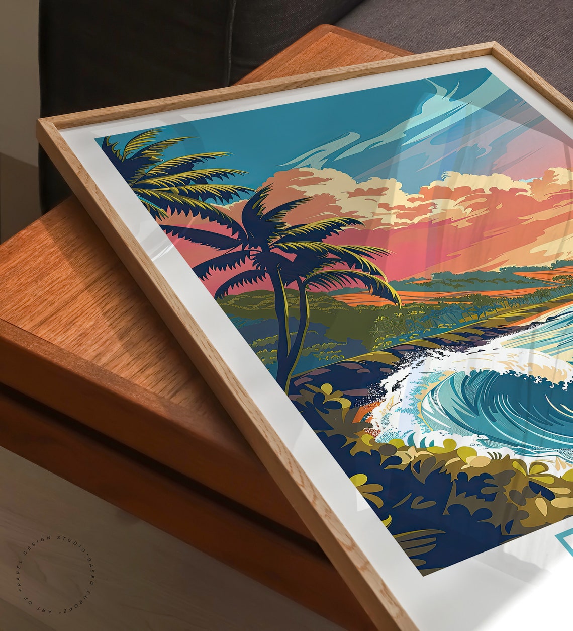 Pipeline Hawaii Sunset Wave Palm Trees Tropical Travel Poster - Image 3