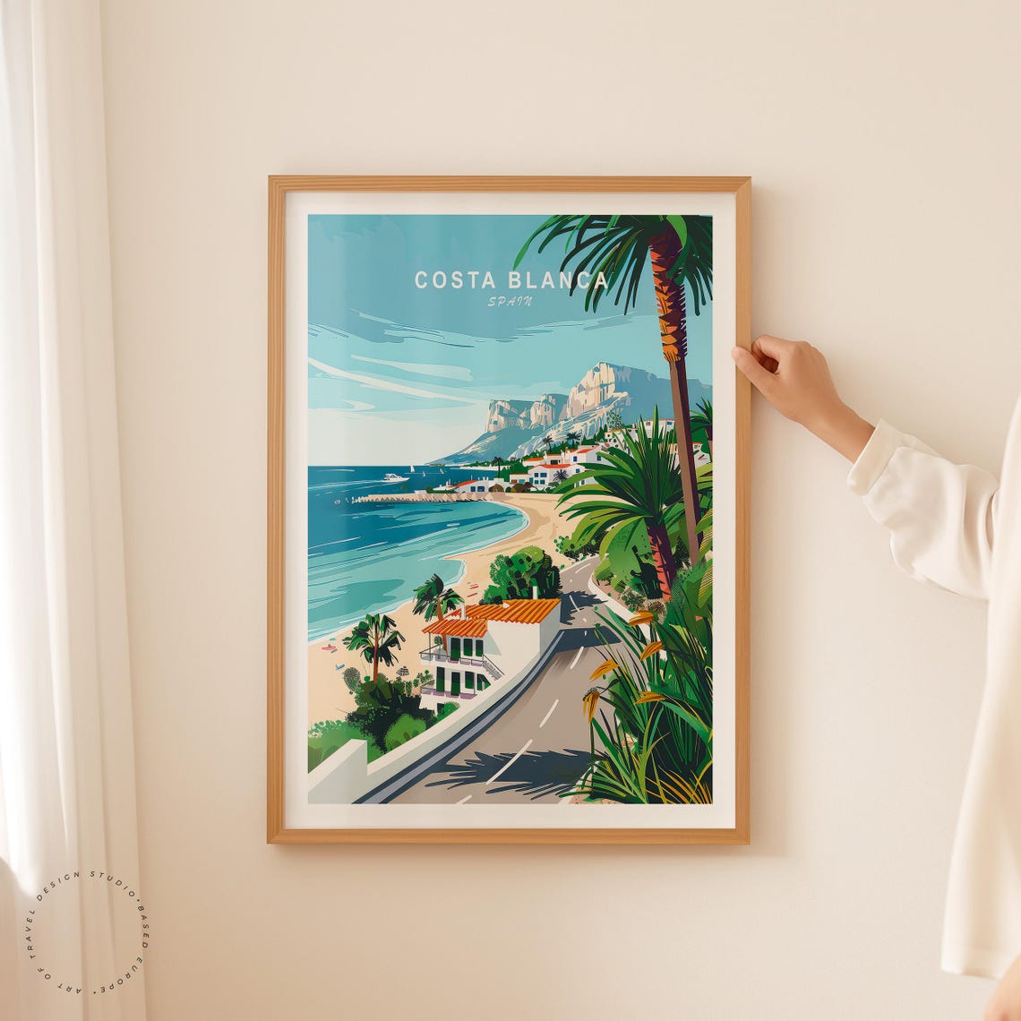 Costa Blanca Spain Beach Road Palms Cliffs Coastal Travel Poster - Image 2