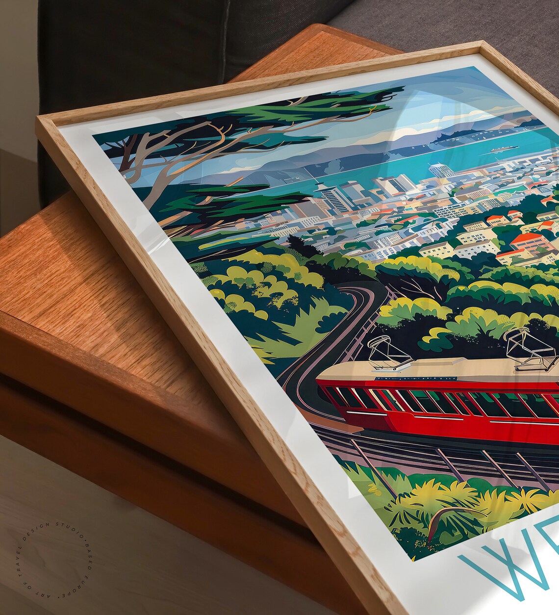 Wellington New Zealand Red Cable Car City Harbor Travel Poster - Image 3