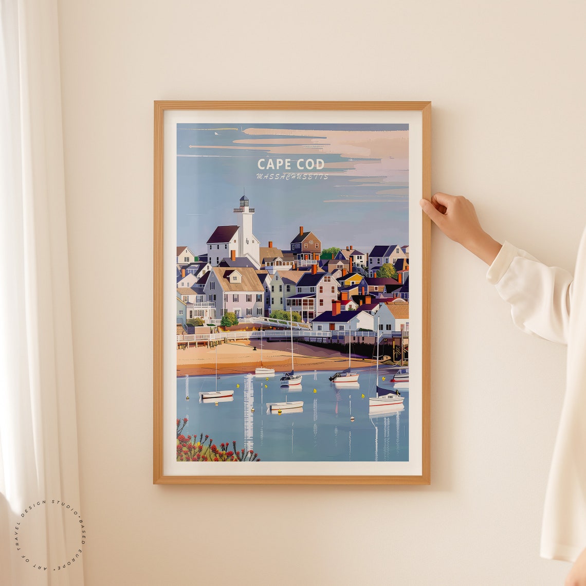 Cape Cod Massachusetts Harbor Lighthouse Sailboats Travel Poster - Image 2