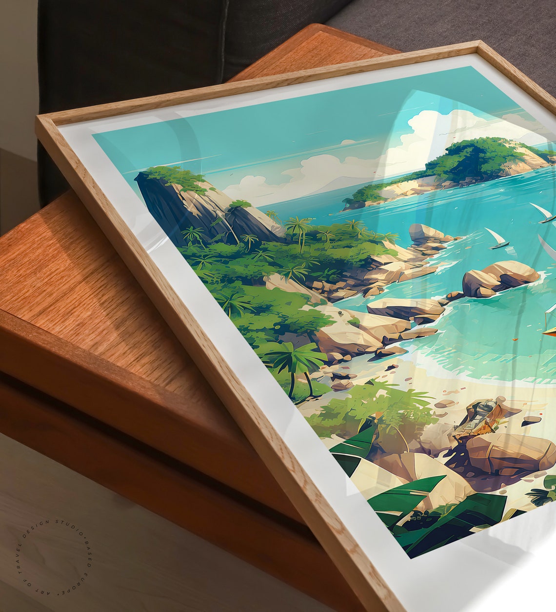 Ko Tao Thailand Sailboat Cove Rocky Cliffs Travel Poster Art - Image 3