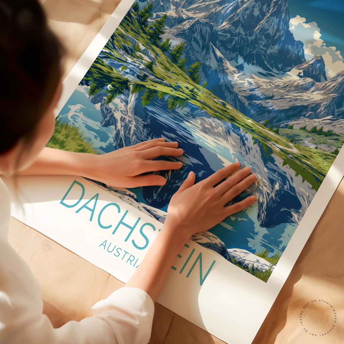 Dachstein Austria Snow Peaks Mirror Lake Alpine Reflection Art Poster - Image 3