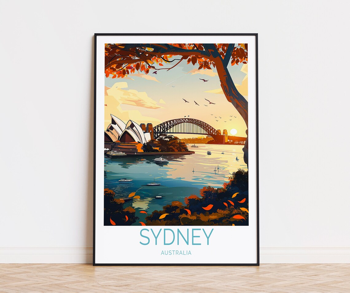 Sydney Australia Harbour Opera House At Sunset Travel Poster