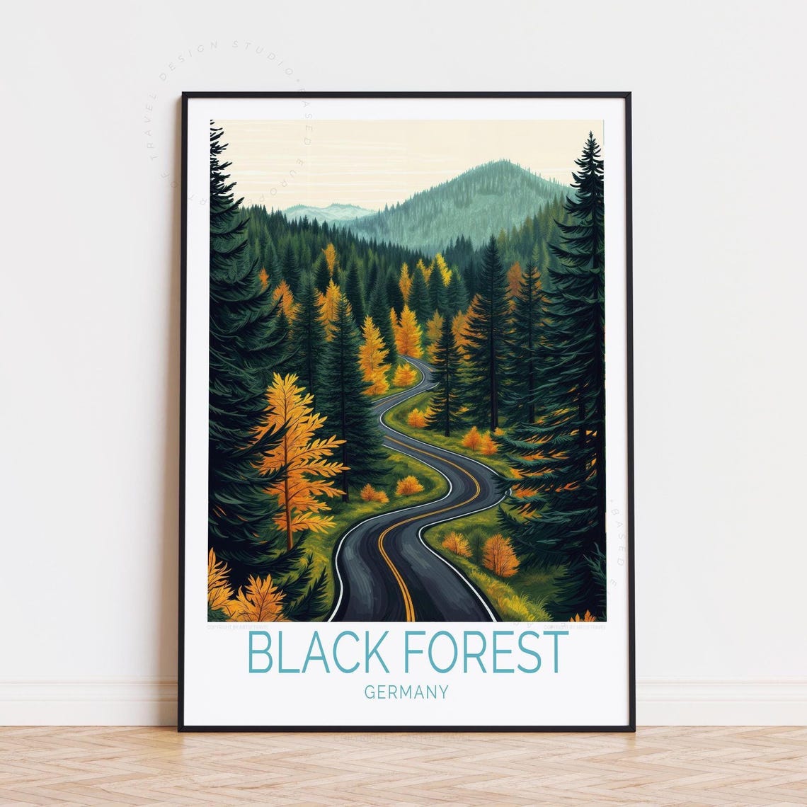 Black Forest Germany Winding Autumn Road Pine Forest Scenic Poster