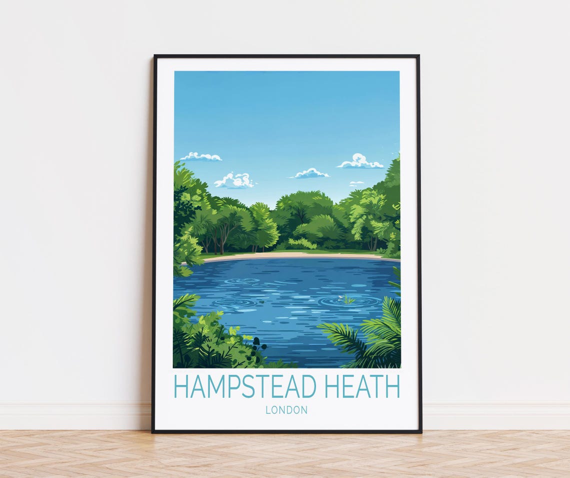 Hampstead Heath London Peaceful Pond Green Trees Nature Travel Poster