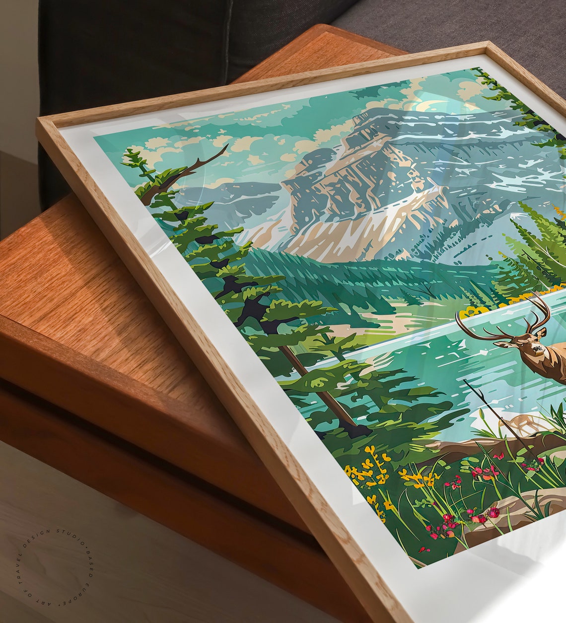 Jasper National Park Canada Elk Alpine Lake Bottom Title Poster - Image 3