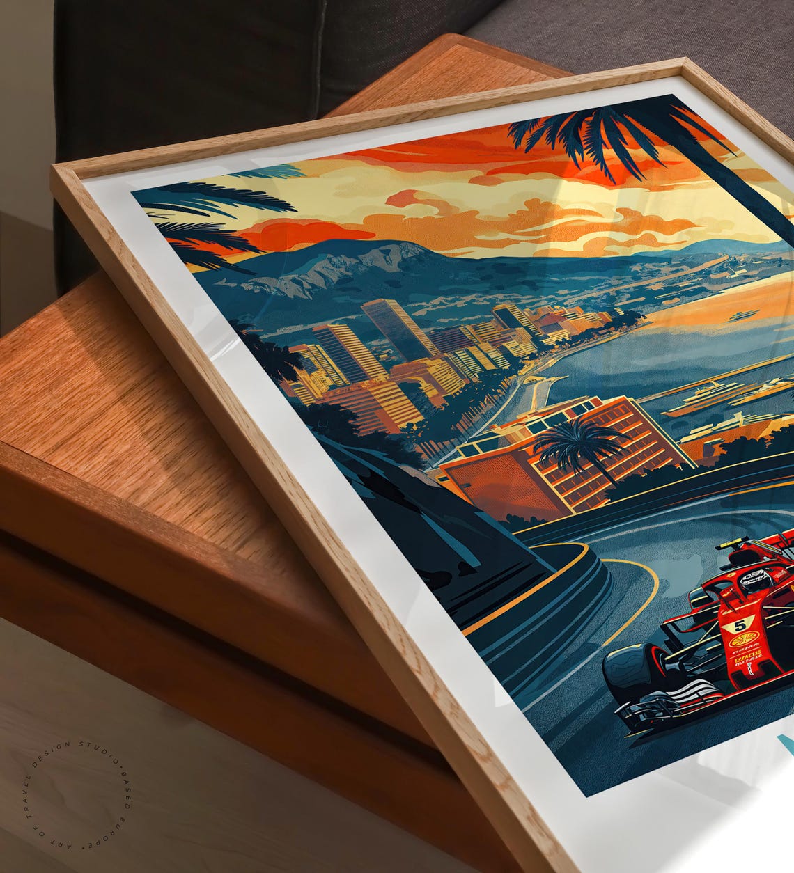 Monaco Grand Prix Formula Race Car Coastal Harbor Sunset Poster - Image 3