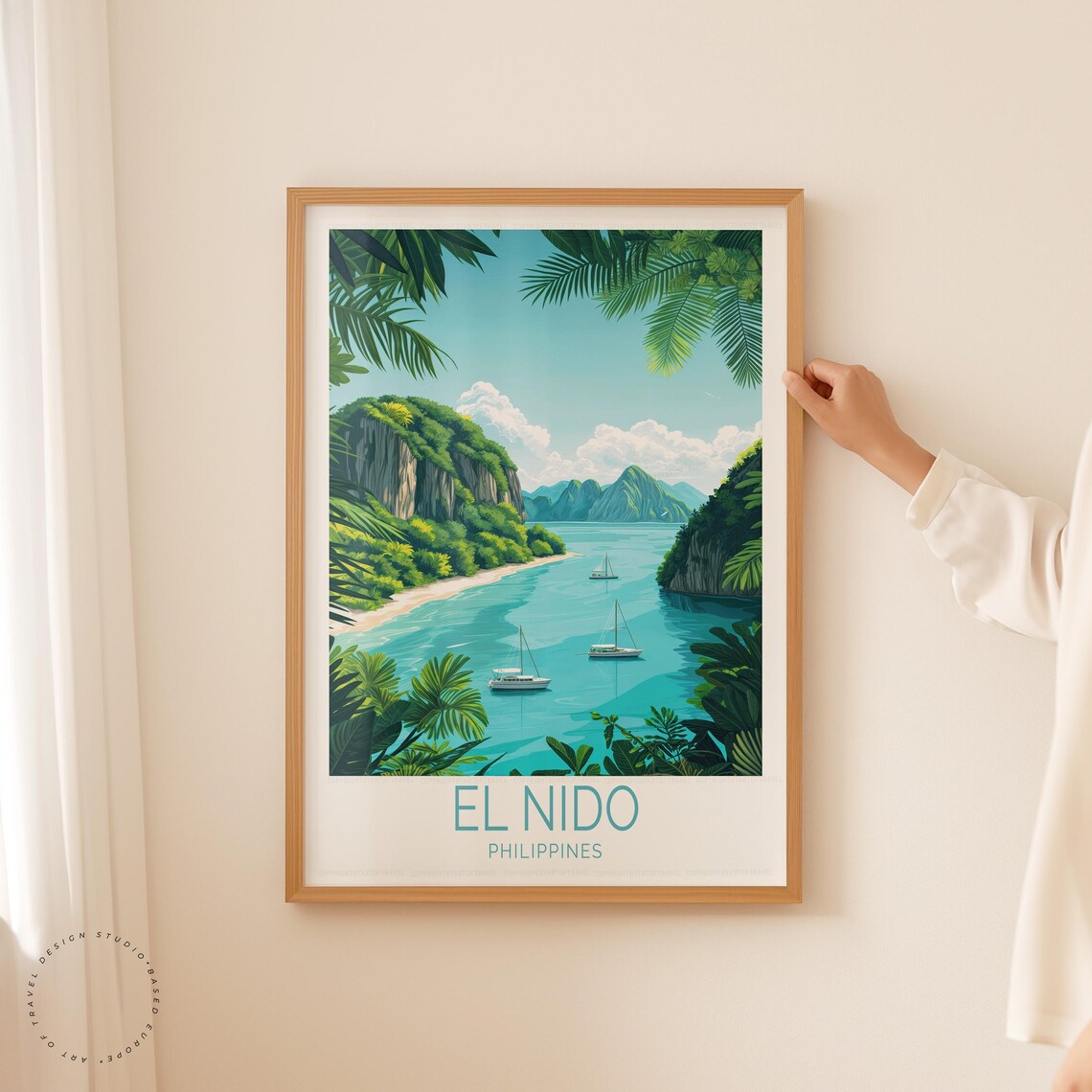 El Nido Philippines Tropical Bay Sailboats Vintage Travel Poster - Image 5