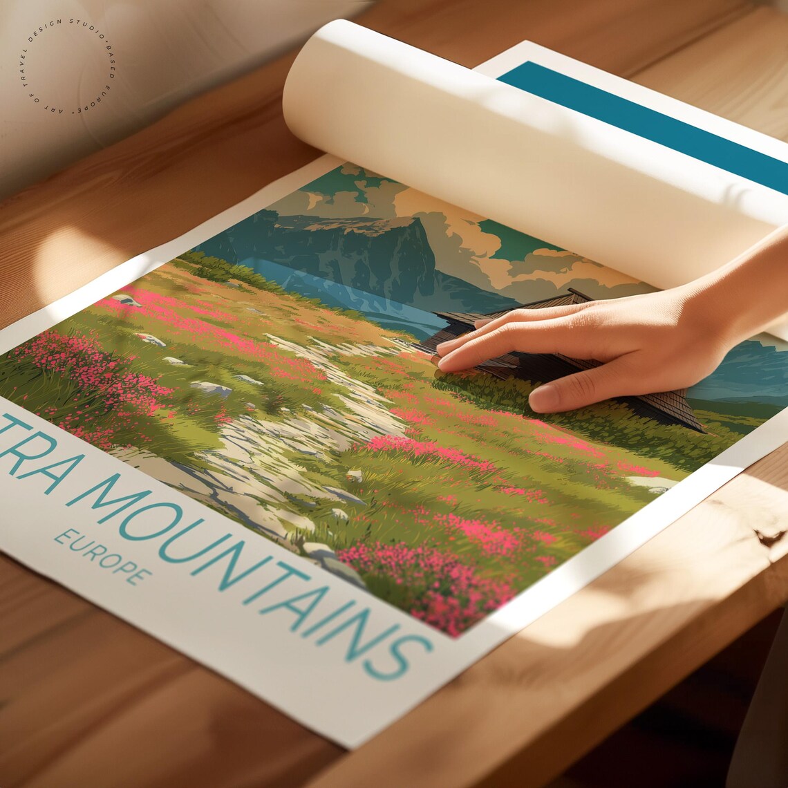 Tatra Mountains Europe Wildflower Meadow Cabin Vintage Travel Poster - Image 2