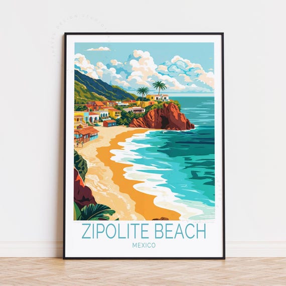 Zipolite Travel Poster Mexico Wall Art Playa Print Birthday Gifts Home Decor Personalised