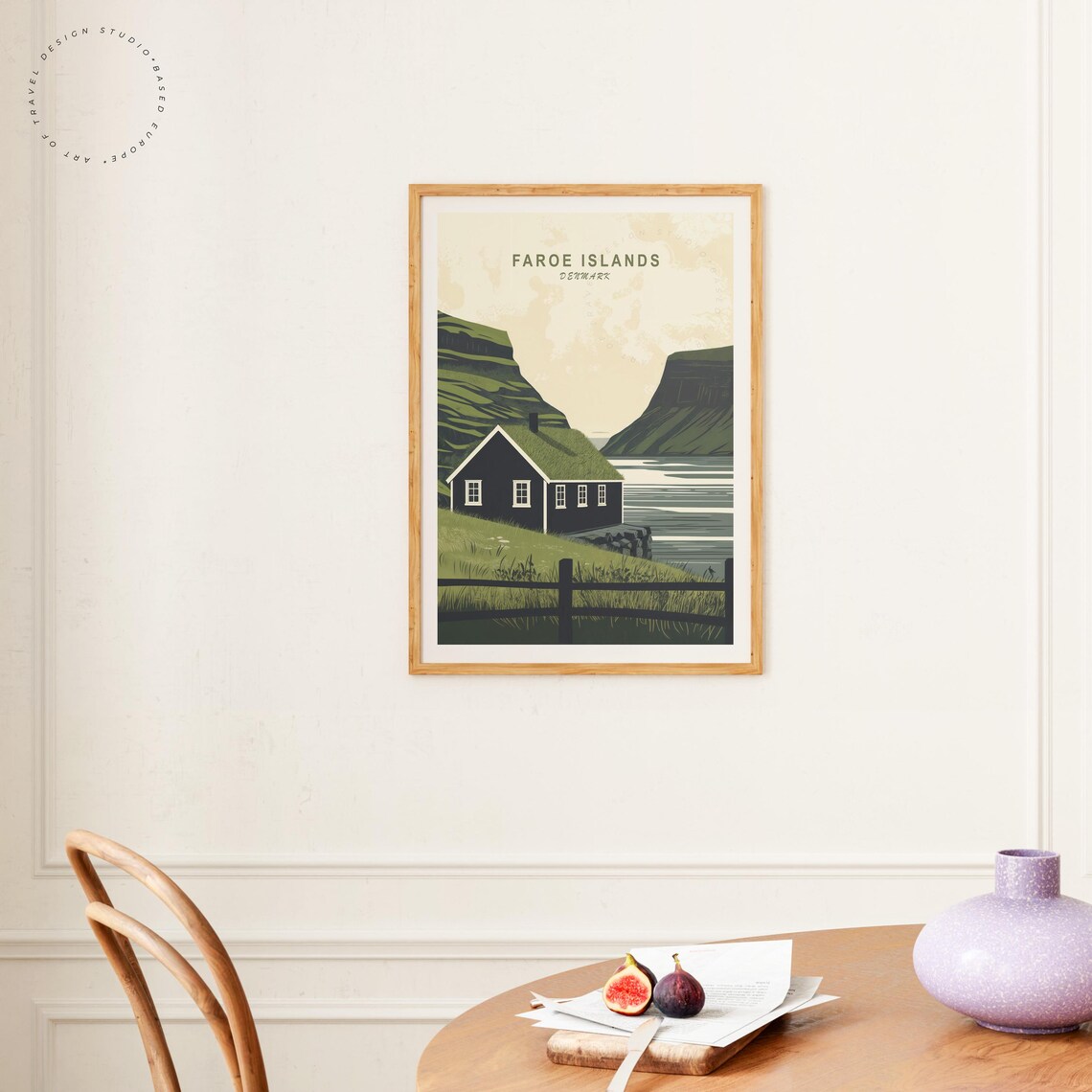 Faroe Islands Denmark Grass Roof Cottage Fjord Vintage Travel Poster - Image 4