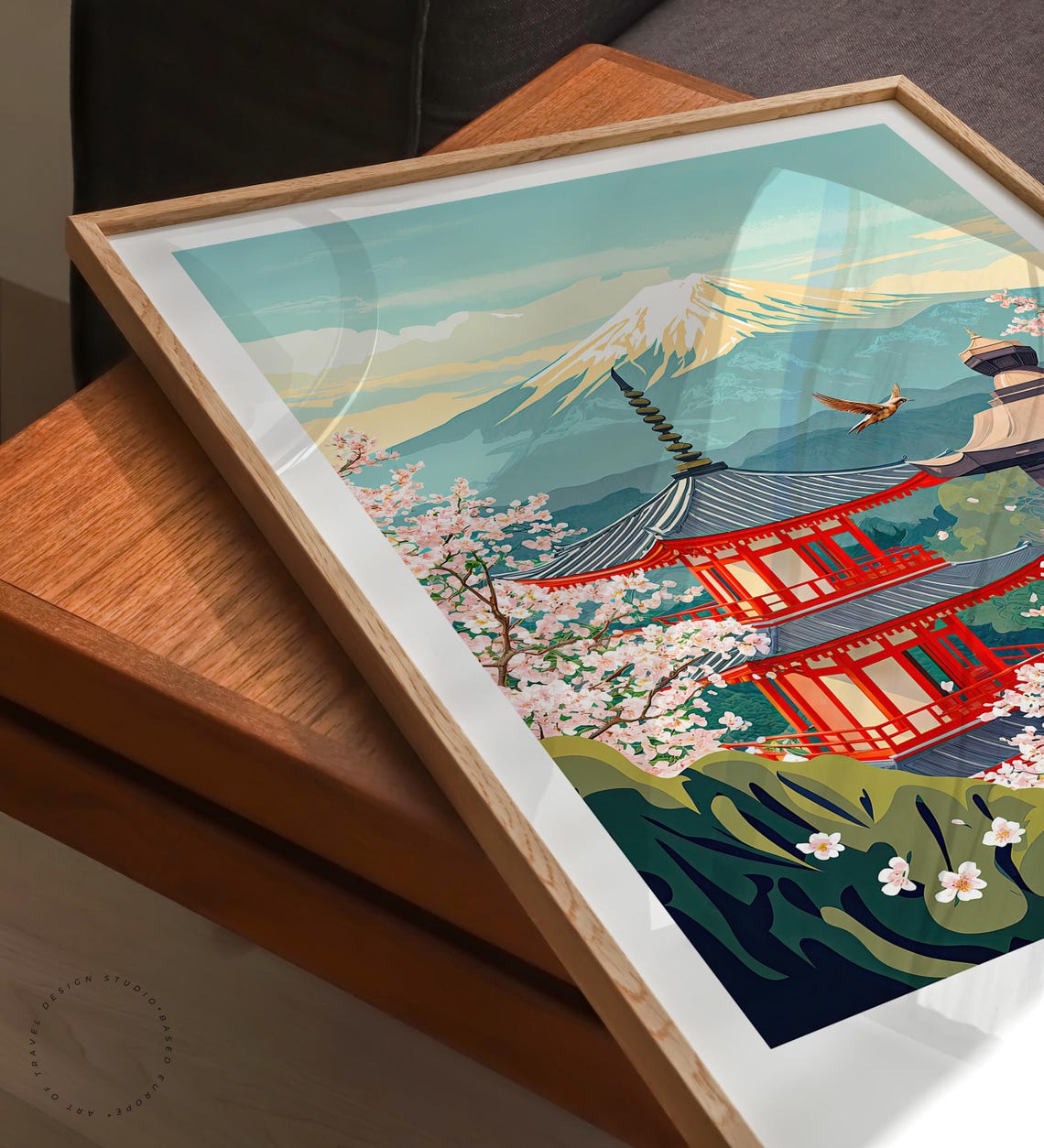 Japan Mount Fuji Cherry Blossoms Pagoda and Stone Lantern Poster - Image 3