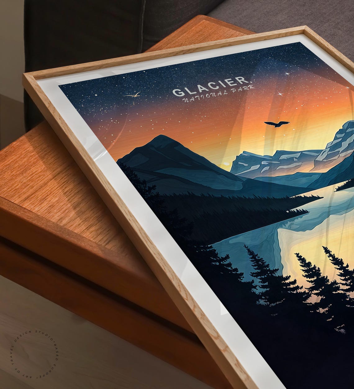 Glacier National Park Starry Night Lake Reflection Vintage Poster - Image 3