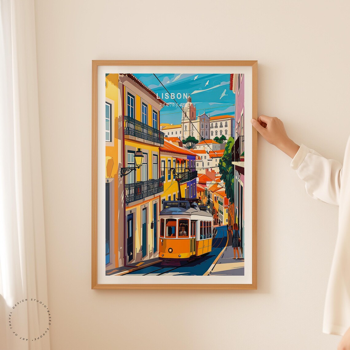 Lisbon Portugal Vintage Yellow Tram Steep Old Town Street Poster - Image 2