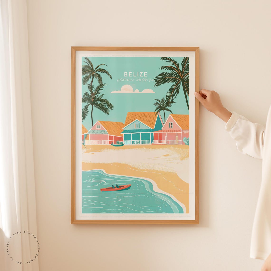 Belize Central America Pastel Beach Houses Palms Turquoise Bay Poster - Image 5