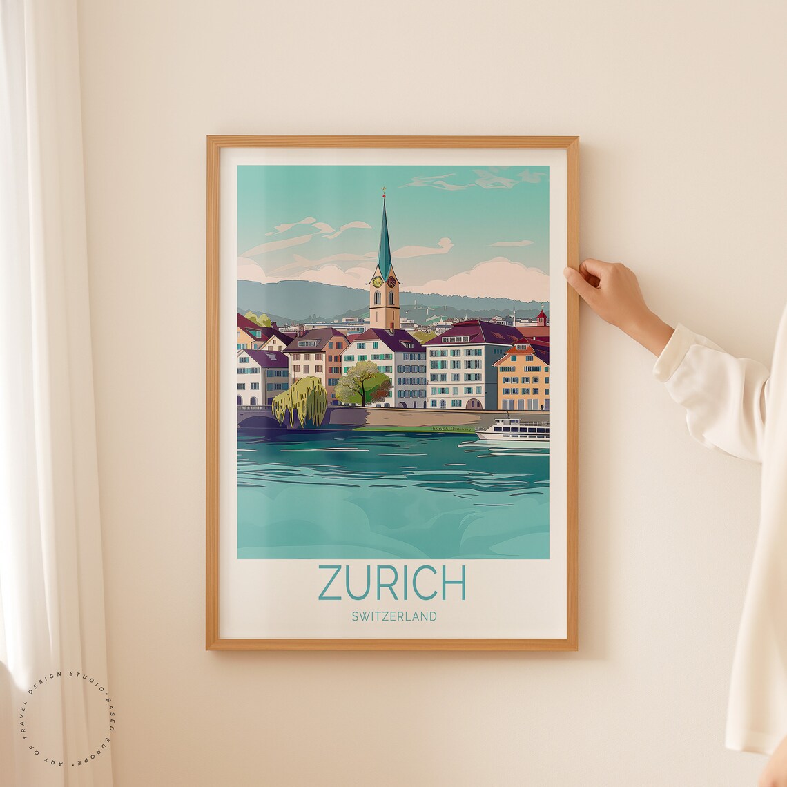 Zurich Switzerland Old Town River Church Tower Vintage Travel Poster - Image 5