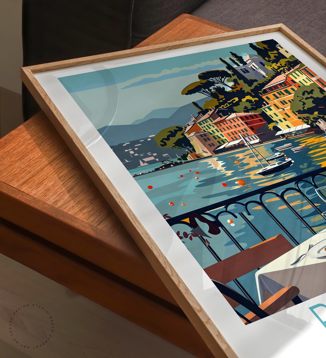 Portofino Italy Harbor Waterfront Dining Boats Hillside Travel Poster - Image 6
