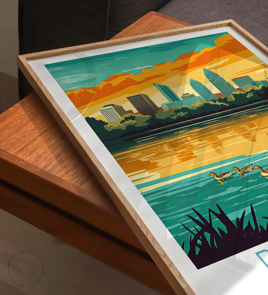 Richmond Virginia Sunset Lake with Ducks Downtown Skyline Poster - Image 3