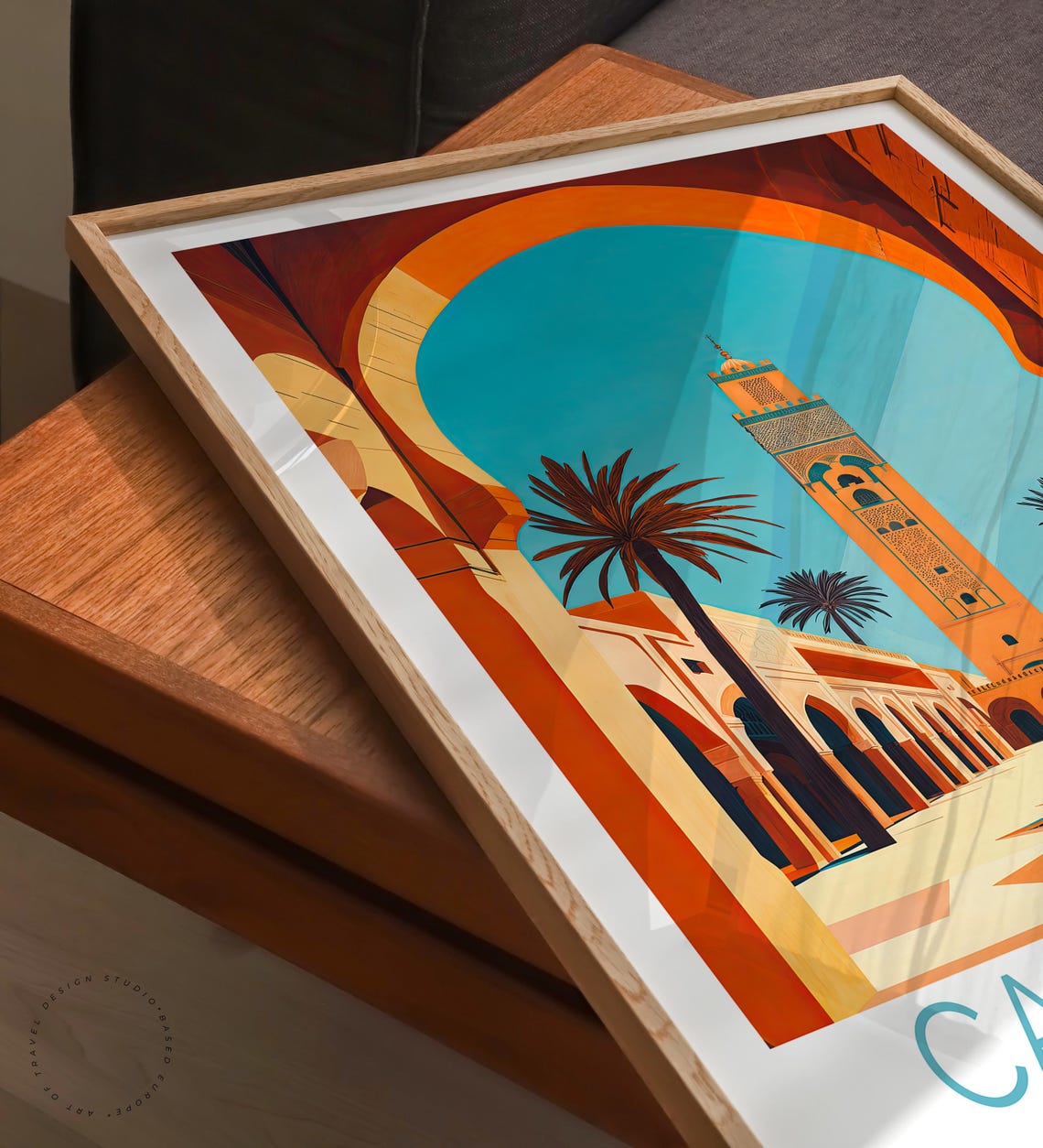 Casablanca Morocco Minaret Seen Through a Grand Stone Archway Poster - Image 3