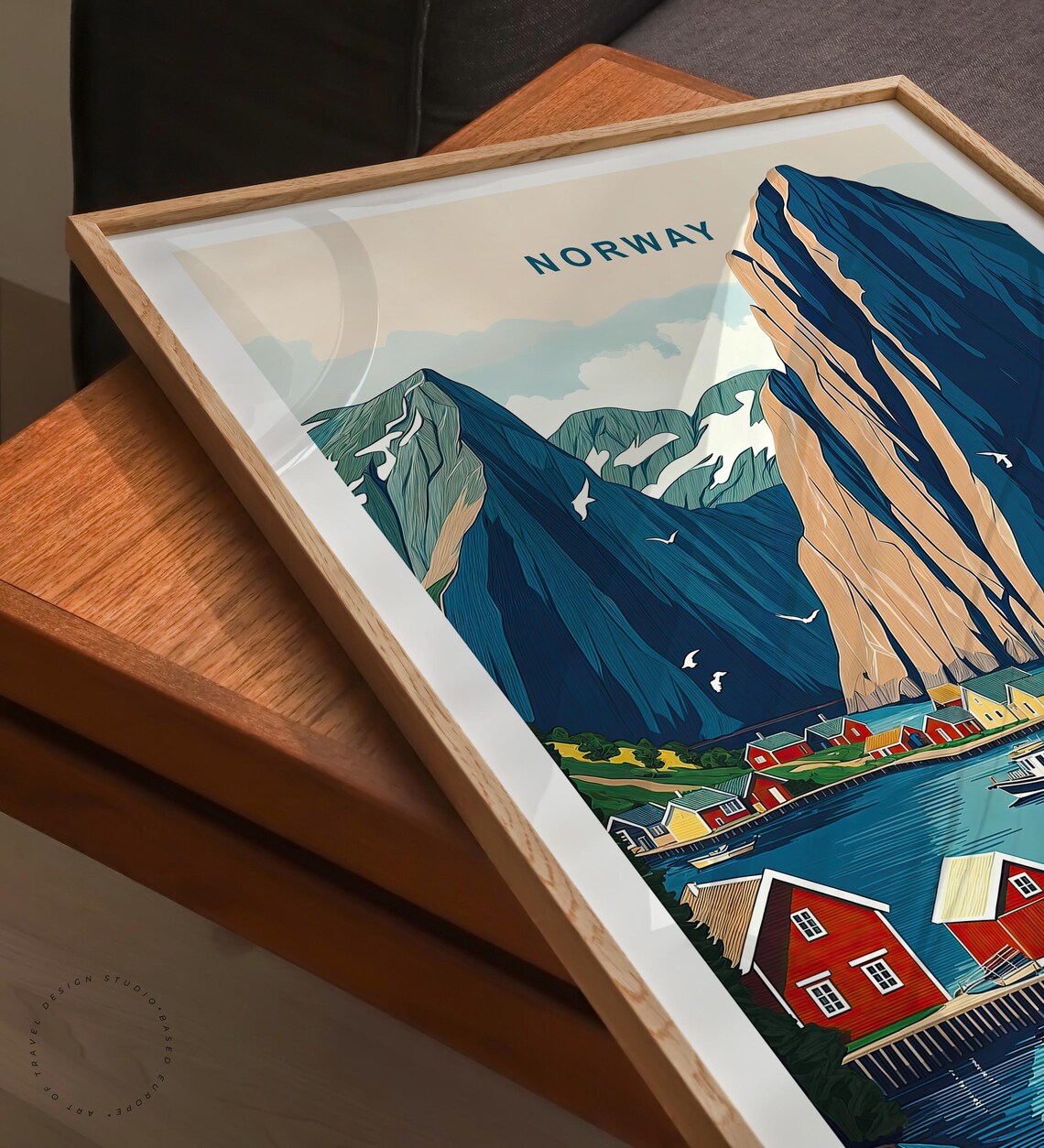 Norway Fjord Fishing Village Red Cabins Between Towering Peaks Poster - Image 3