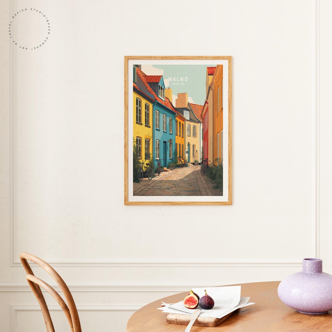 Malmo Sweden Colorful Old Town Street Bicycles Brick Lane Travel Poster - Image 4