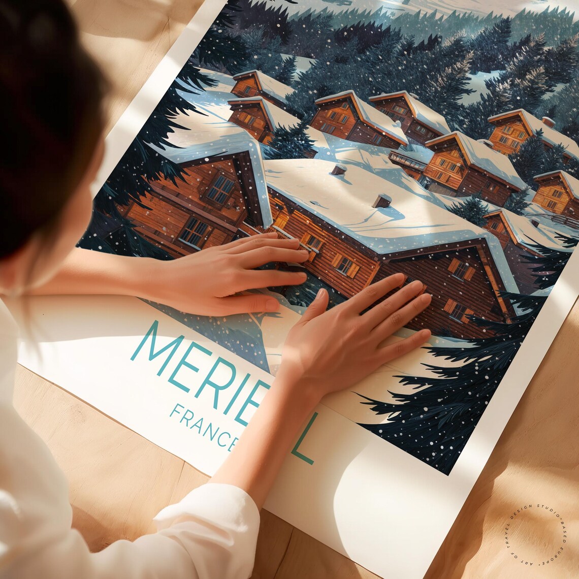 Meribel France Snowy Alpine Chalets Winter Ski Resort Village Poster - Image 3