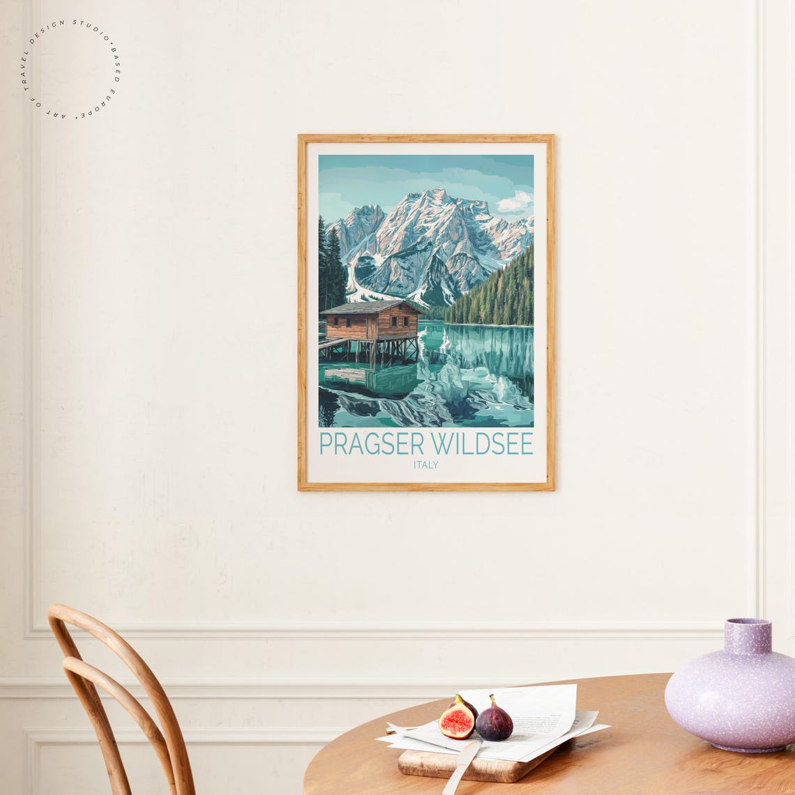 Pragser Wildsee Italy Boathouse Snowy Peak Vintage Travel Poster - Image 4
