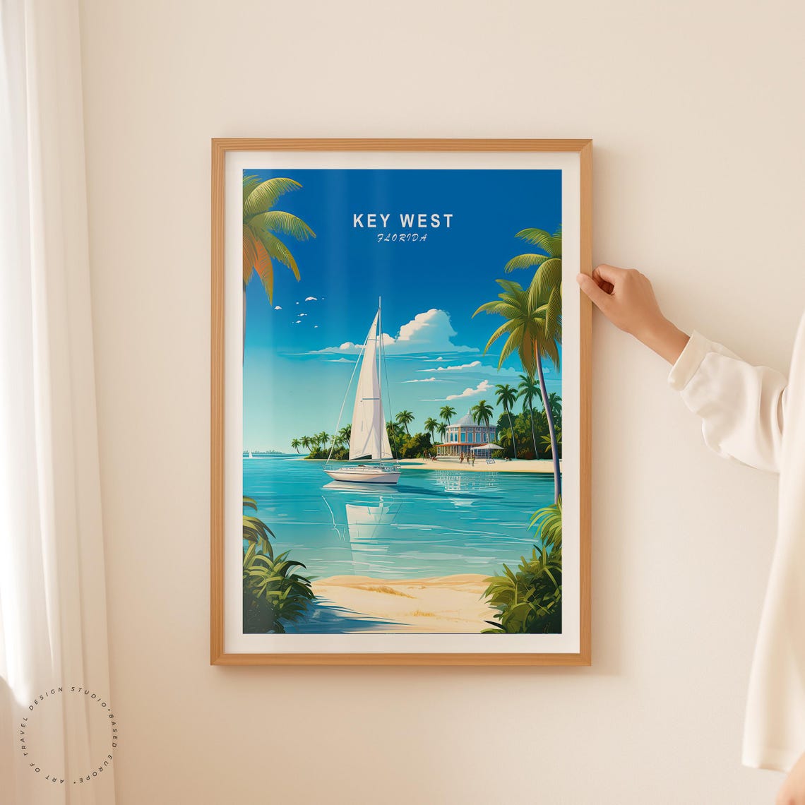 Key West Florida Sailboat Palm Shore Turquoise Water Travel Poster - Image 2
