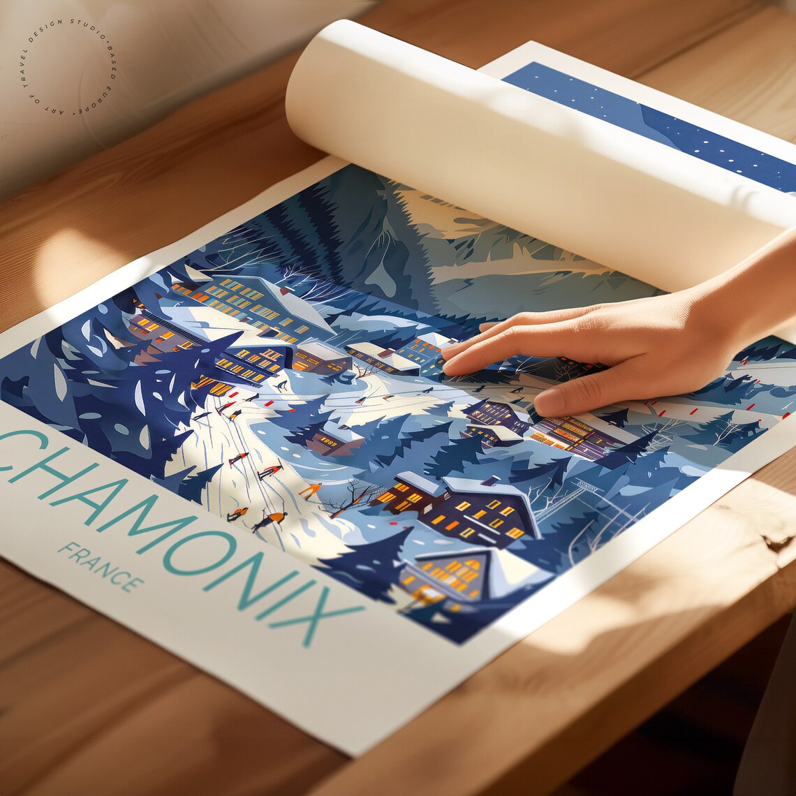 Chamonix France Night Ski Village Mont Blanc Peaks Travel Poster - Image 2