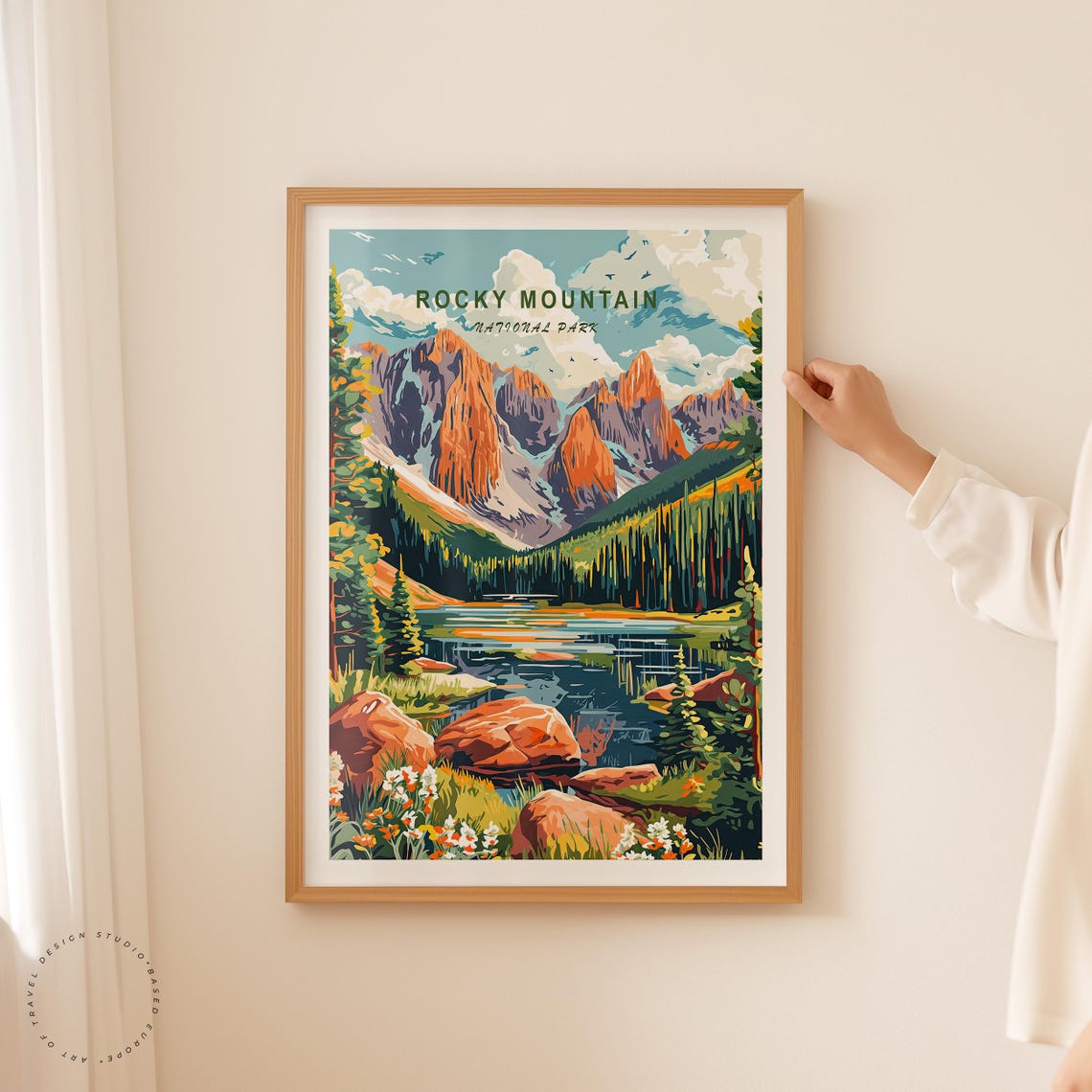 Rocky Mountain Alpine Lake Jagged Red Peaks Sky Lettering Poster - Image 2