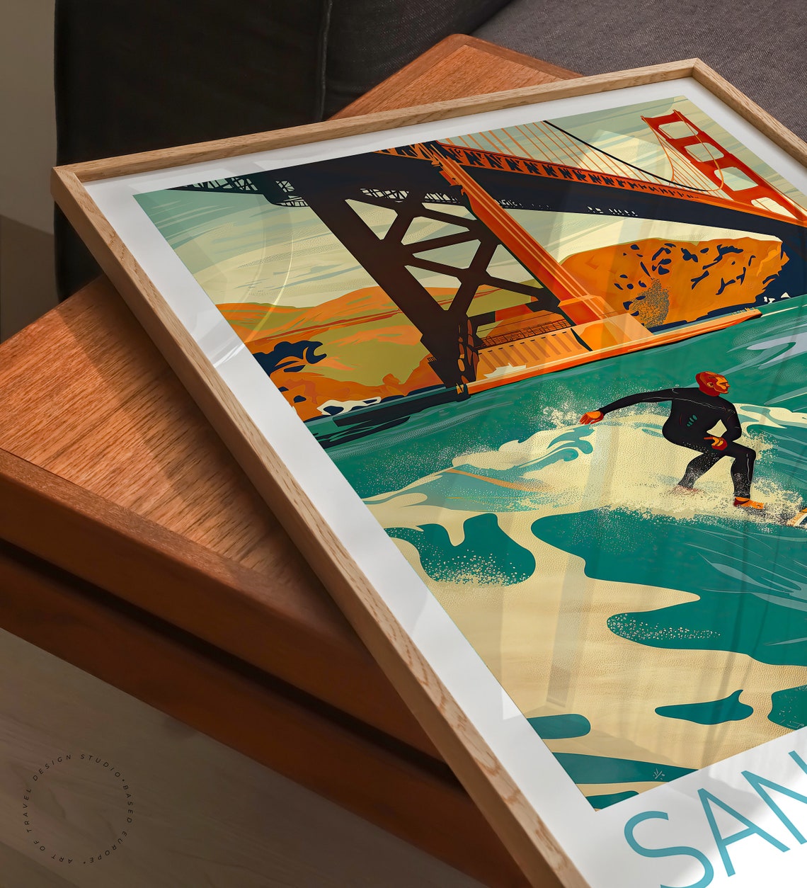 San Francisco California Golden Gate Bridge Surf Travel Poster - Image 3