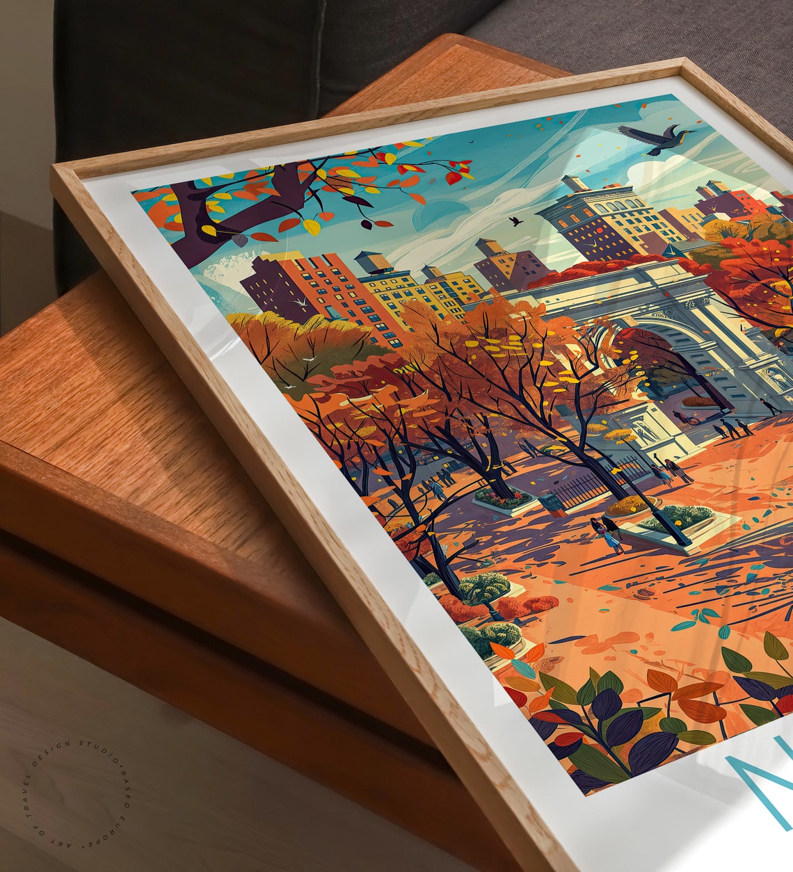 New York Washington Square Arch Autumn Park Afternoon Scene Poster - Image 3