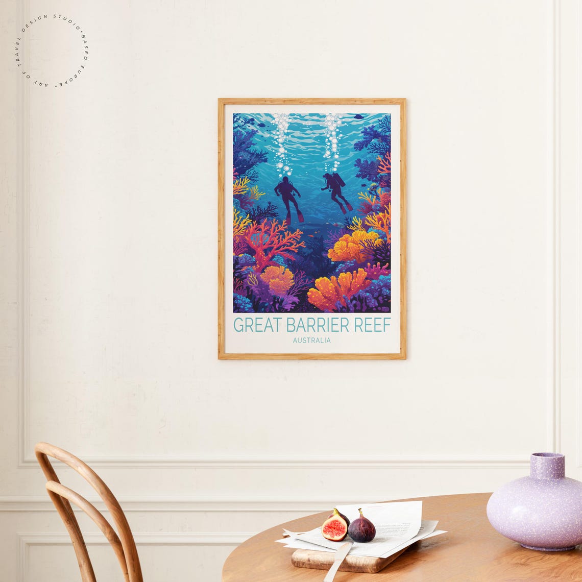 Great Barrier Reef Australia Divers Silhouette Coral Travel Poster - Image 4