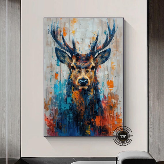 Deer Art On Canvas Wall Living Room Decor Jungle Animal Print Portrait Extra Large