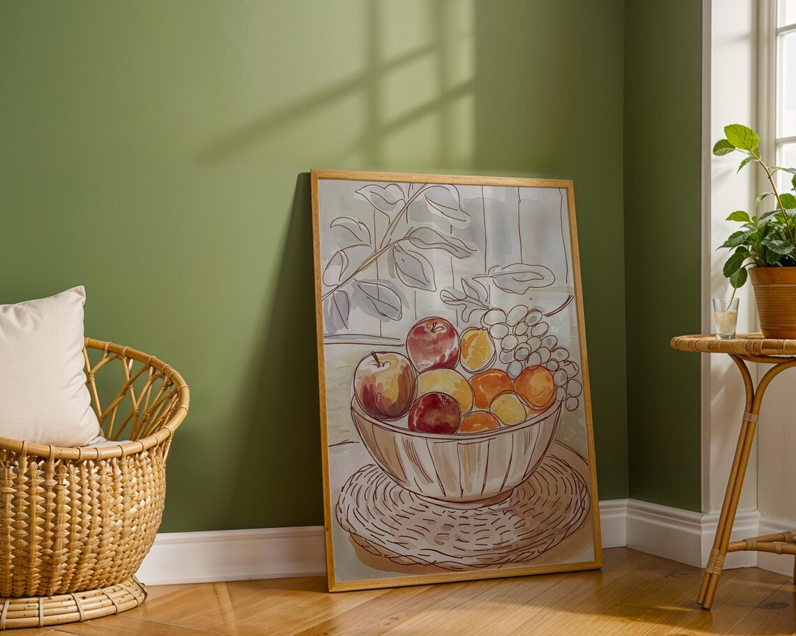 Fruit Bowl Sketch Watercolour Poster, Kitchen Decor - Image 6