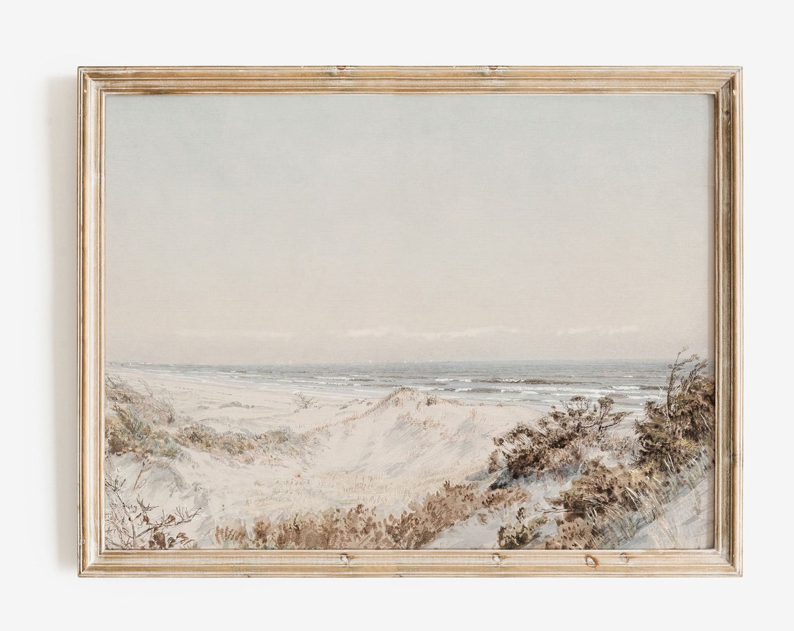 Antique Beach Dunes Seascape Soft Neutral Coastal Landscape Print