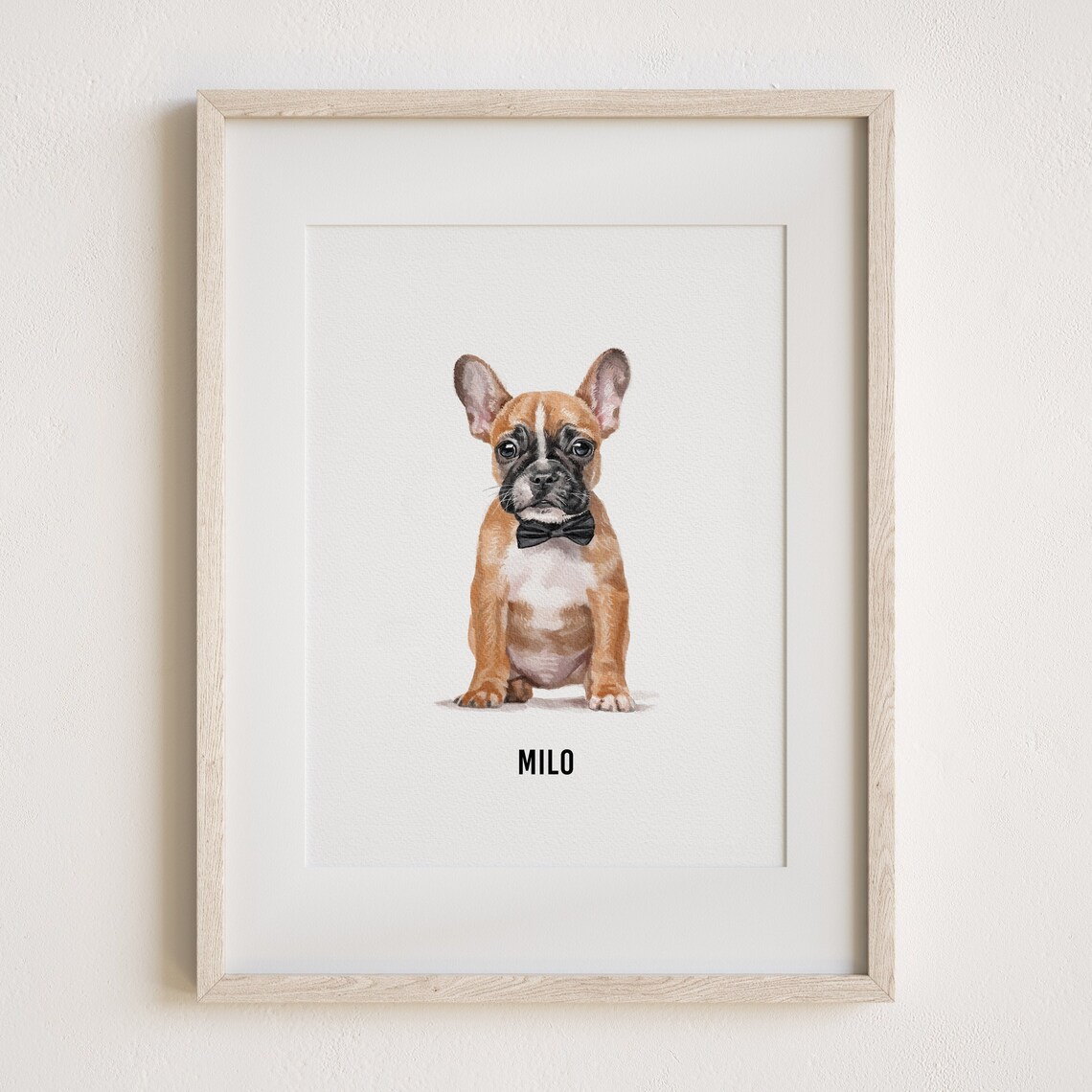 French Bulldog Watercolor Puppy Portrait Print With Bow Tie Milo
