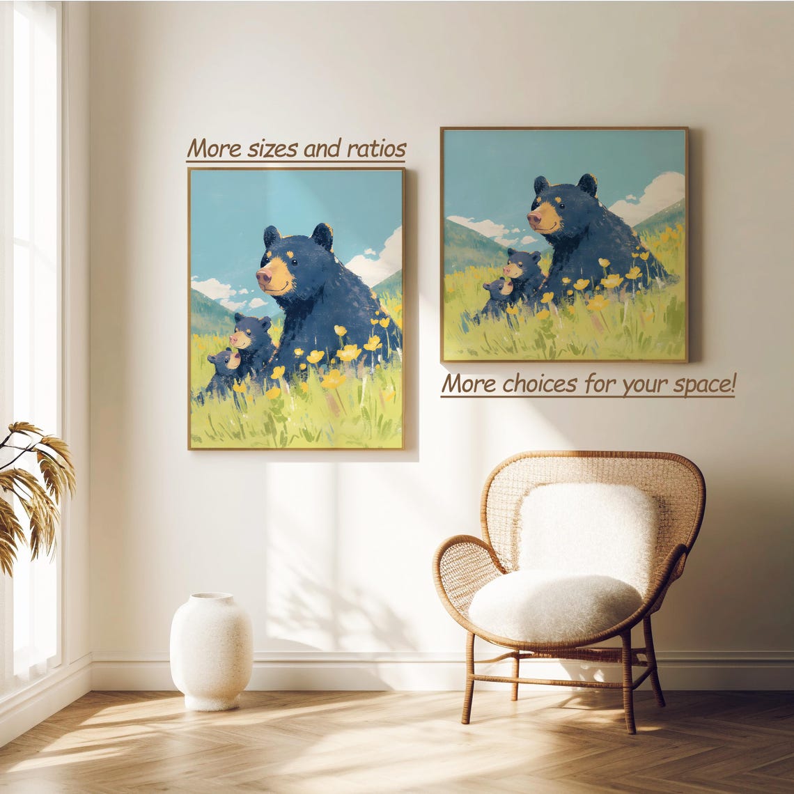 Black Bear Illustration Of Bear Cubs Nursery Print Of Bears Family Gifts Of Bear Wall Dcor Of Bear Poster Of Bear Wall Art - Image 2