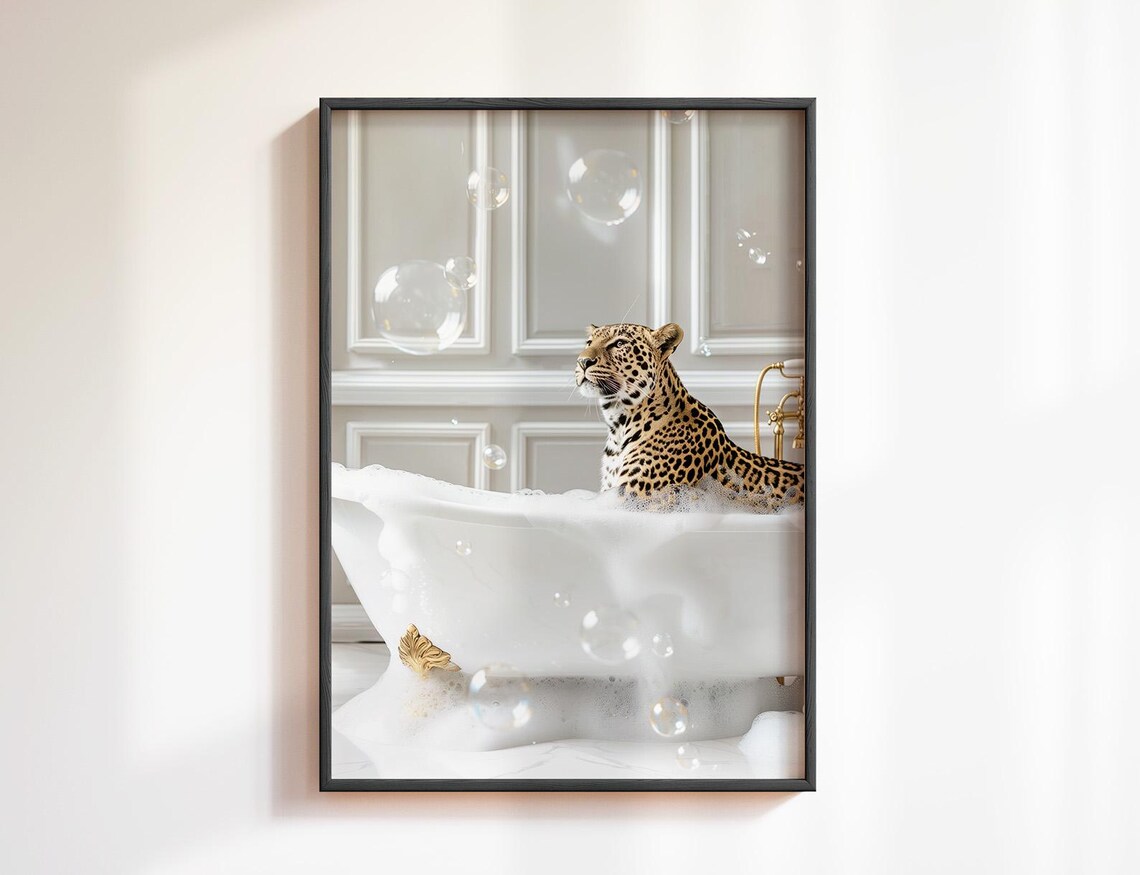 Leopard In Bathtub Maximalist Bathroom Art Print - Image 5