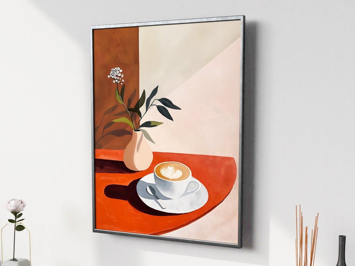 Minimalist Coffee Cup Latte Art And Boho Vase Kitchen Poster - Image 3