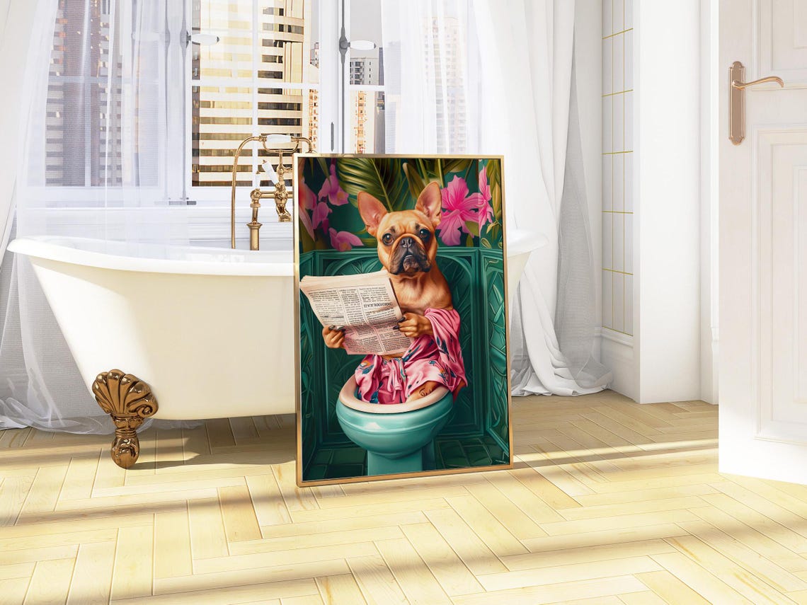 Bathroom Fawn French Bulldog Print Funny Poster French Bulldog Poster Funny Bathroom Wall Decor Toilet Wall Art Bathroom Wall Art Dog Poster - Image 2