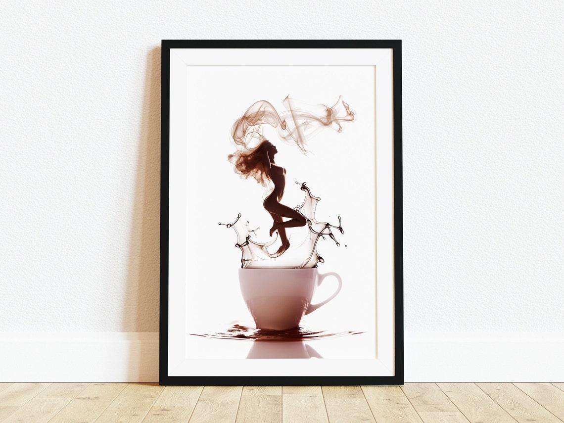 Woman Silhouette Rising From Coffee Splash Steam Body Art Poster - Image 2