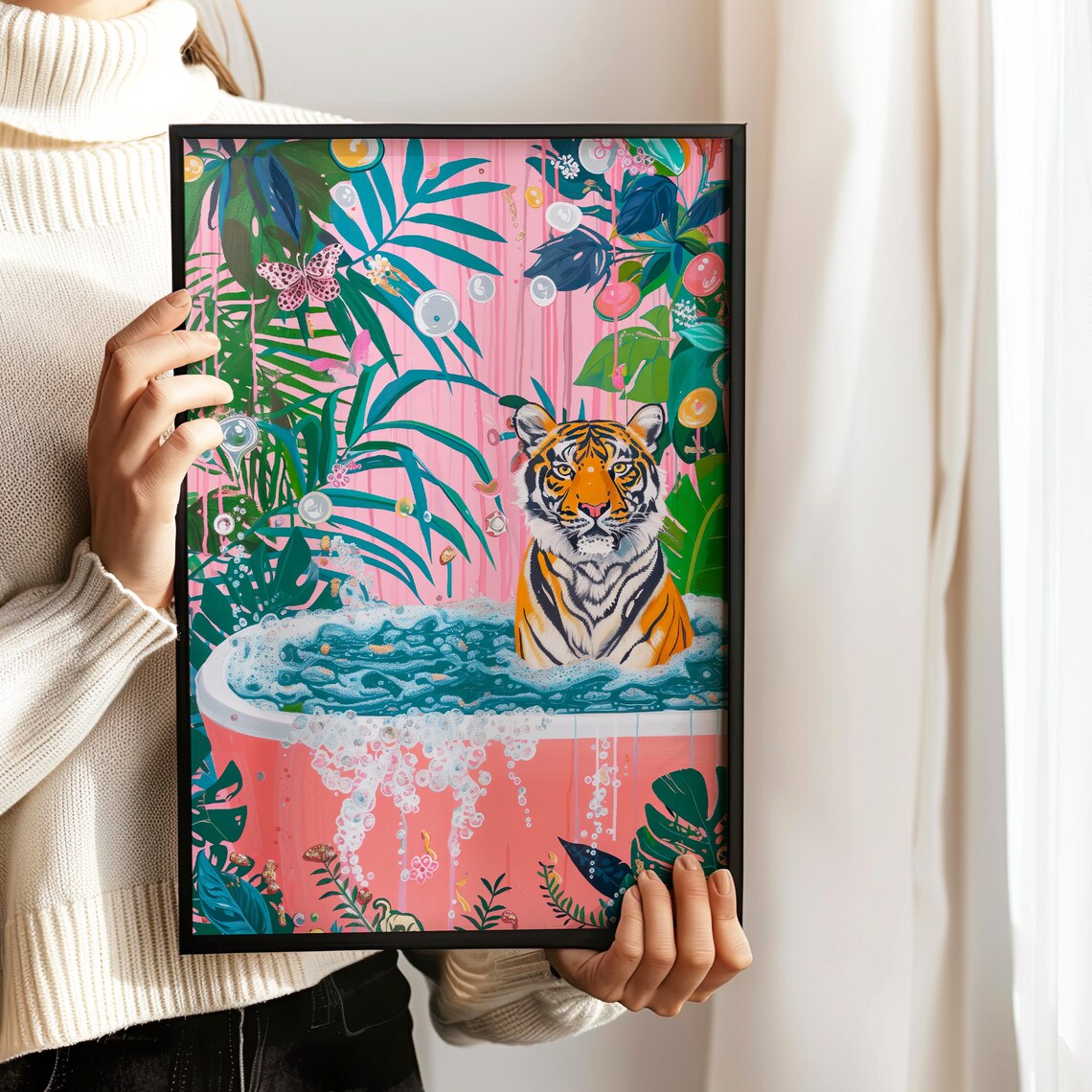 Tiger In Bathtub Art Print, Funny Bathroom Decor - Image 3