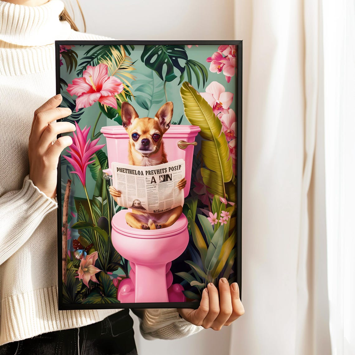 Golden Chihuahua On Toilet Bathroom Print Funny Dog Print Funny Bathroom Signs Toilet Wall Art Bathroom Wall Art Dog On Toilet Toilet Humor - Image 3