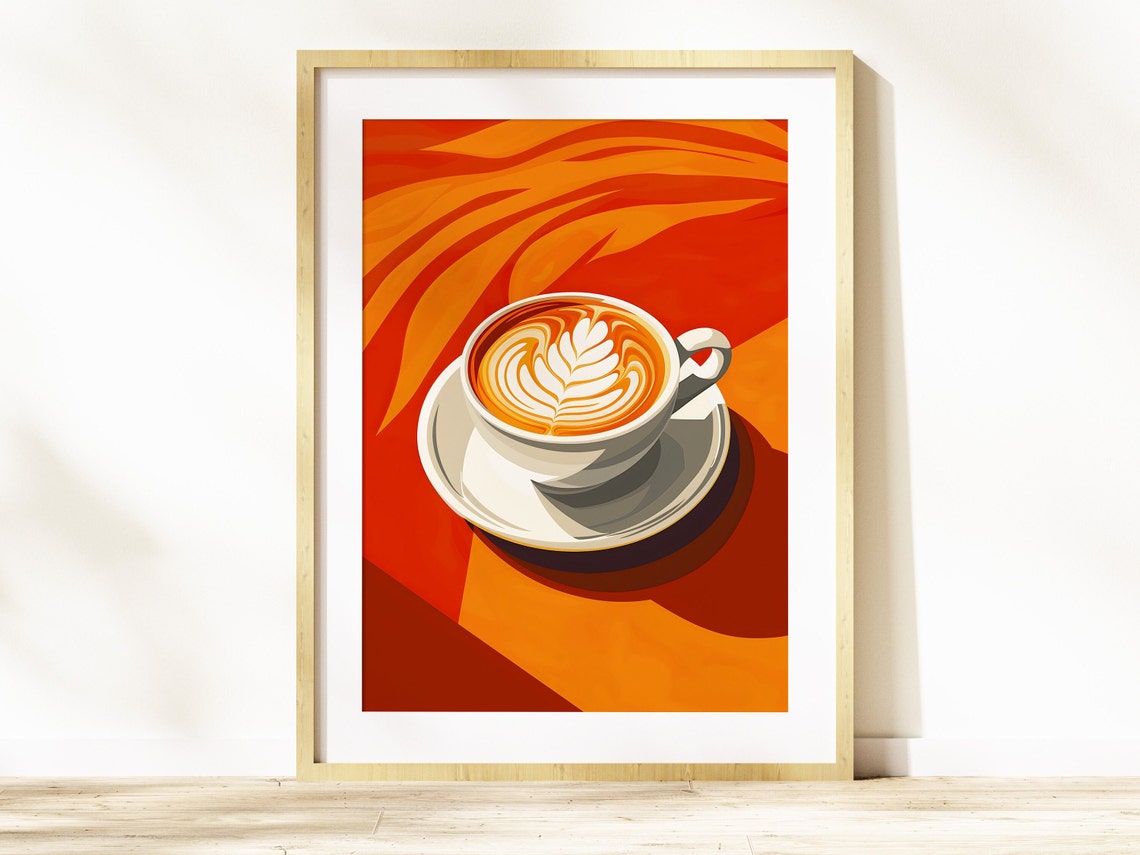Latte Art Coffee Cup Bold Orange Red Pop Art Kitchen Decor Poster - Image 5