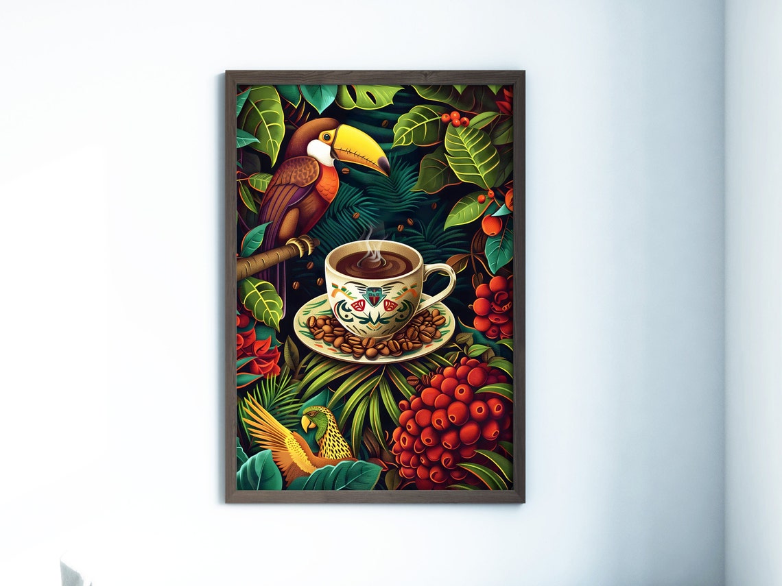 Toucan Rainforest Coffee Cup Ornate Mayan Folk Art Style Poster - Image 4