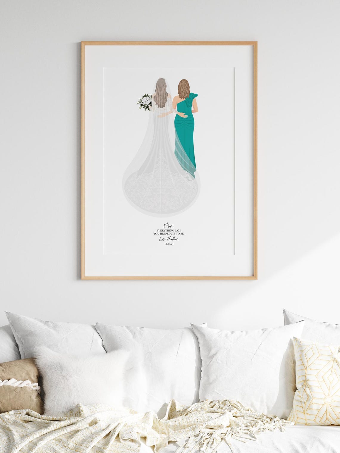 Bride With Mom in Gold Sequin Gown Back View Wedding Day Poster - Image 2